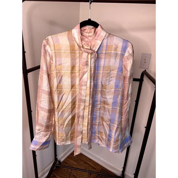 Zimmermann Dancer Checkered Neck Tie Pastel Ombré Blouse size US 4 - Picture 2 of 11